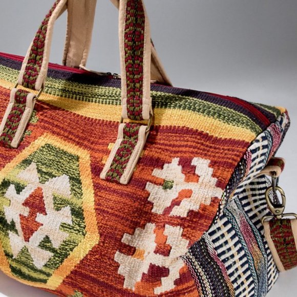 Rust Boho Chic Travel Bag - Navajo Inspired Design - Handmade Fully Fine Cotton - Picture 6 of 8